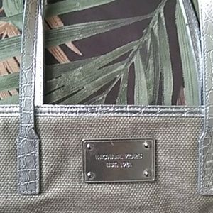 MK Canvas Hand Bag, Silver